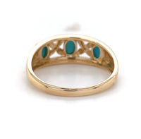 14k Yellow Gold Genuine Natural Turquoise and Diamond Band Ring (#J6396)