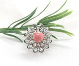 18k White Gold 3.46 Carat Conch Pearl and Rose Cut Diamond Ring w/ Report #J7224
