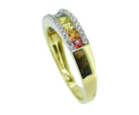 14k Yellow Gold Genuine Natural Rainbow Sapphire and Diamond Ring Band (#J4630)