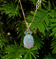 14k Gold Oval 6.24 Carat Australian Genuine Natural Opal Pendant Apatite #J6716