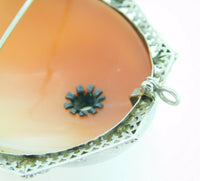 Art Deco 14k Gold Genuine Natural Shell Cameo and Diamond Filigree Pin (#J1895)