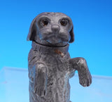 Silverplate Pepper Shaker Form of Dog Brown Glass Eyes Victorian 2 3/4" (#9028)