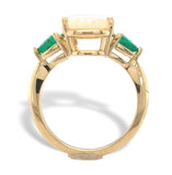14k Yellow Gold 2.24 Carat Genuine Natural Australian Opal Emerald Ring (#7570)