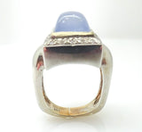 14k White Gold Blue Grey Genuine Natural Chalcedony and Diamond Ring (#J3603)