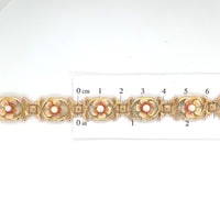 14k Yellow Gold Art Nouveau Enamel Flower Pearl Bracelet Jewelry (#J6091)