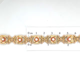14k Yellow Gold Art Nouveau Enamel Flower Pearl Bracelet Jewelry (#J6091)