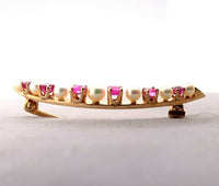 14k Yellow Gold Ruby and Pearl Crescent Pin (#J5539)