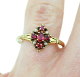 10k Yellow Gold Victorian Red Glass and Seed Pearl Ring (#J4773)