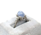 Platinum Hand Engraved Star Genuine Natural Sapphire and Diamond Ring (#J6306)