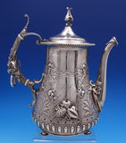 Chased Vine by Gorham Coin Silver Tea Set 4pc Gothic Style #140 w/Monogram #7642