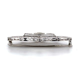 10k White Gold Genuine Natural Rock Crystal Quartz Diamond Filigree Pin (#J5597)
