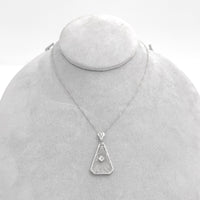 14k Gold Filigree Genuine Natural Rock Crystal Diamond Pendant Orig Chain #J6880