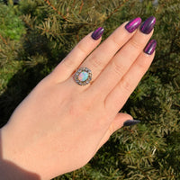 10k Yellow White Gold 1.05 Carat Genuine Natural Opal Ring with Flowers (#J6576)