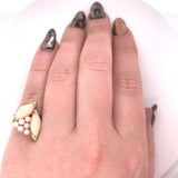 14k Yellow Gold Coral Ring with Akoya Pearls Size 5.5 Jewelry (#J5974)