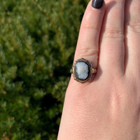 10k Yellow Gold Black and White Genuine Natural Agate Stone Cameo Ring (#J7057)
