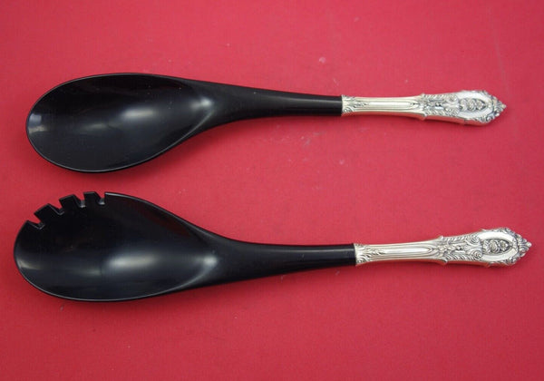 Rose Point by Wallace Sterling Silver Salad Serving Set w/ black nylon 11 3/4"