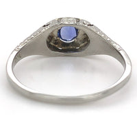 18k White Gold .28ct Blue Genuine Natural Sapphire Engraved Art Deco Ring #J7171