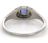 18k White Gold .28ct Blue Genuine Natural Sapphire Engraved Art Deco Ring #J7171