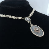 14k White Gold Genuine Natural Rock Crystal Quartz Necklace Cast Links (#J5936)