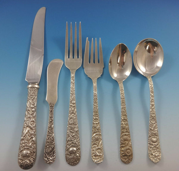 Repousse by Kirk Sterling Silver Flatware Set For 12 Service 89 Pieces