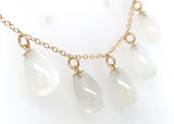 14k Gold Necklace with Five Genuine Natural Moonstone Briolette Drops (#J7600)