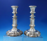 English Victorian Silver on Copper Candlestick Pair Floral #5688 c.1850 (#5942)