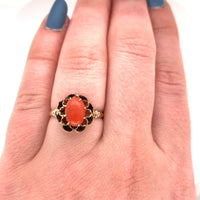 10k Yellow Gold Victorian Genuine Natural Coral Ring (#J5559)