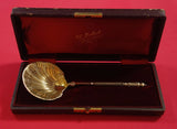 Puiforcat Vermeil Sterling Silver Berry Spoon with Shell Bowl in Box 8 3/4"