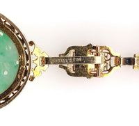 14k Yellow Gold Art Deco Filigree Jadeite Jade Necklace w/ GIA Report (#J5664)