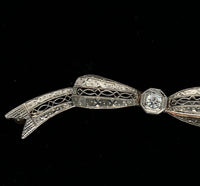 14k White Gold with Platinum Filigree Bow Genuine Natural Diamond Pin (#J5910)