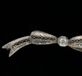 14k White Gold with Platinum Filigree Bow Genuine Natural Diamond Pin (#J5910)