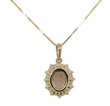 14k Yellow Gold .59ct Australian Genuine Opal Pendant w/ Diamond Halo (#J7428)