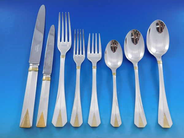 Atlantide Gold Accent by Christofle Silverplate Flatware Service 12 Set 101 pcs