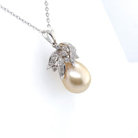 14k White Gold 15mm Golden South Sea Pearl Pendant with Diamonds (#J6233)