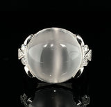 18k White Gold Large 8.68 Carat Genuine Natural Moonstone Diamond Ring (#J7008)