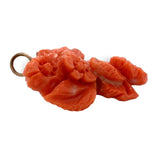 14k Gold Carved Floral Flowers Genuine Natural Orange Coral Pendant (#J7338)