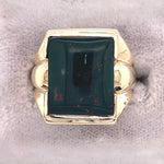10K Yellow Gold Men's Rectangular Genuine Natural Bloodstone Ring (#J5677)