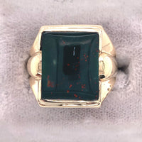 10K Yellow Gold Men's Rectangular Genuine Natural Bloodstone Ring (#J5677)