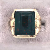 10K Yellow Gold Men's Rectangular Genuine Natural Bloodstone Ring (#J5677)