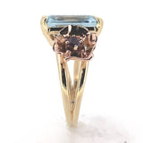 Retro 14k Rose Yellow Gold 4.52 Carat Genuine Aquamarine Ruby Flower Ring #J7003