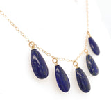 14k Yellow Gold Necklace w/ Five Genuine Natural Lapis Briolette Drops (#J7599)
