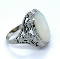 14k White Gold Filigree Large 4.70ct Genuine Natural Opal Ring (#J4988)
