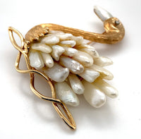 14k Yellow Gold Swan Brooch Pin with Freshwater River Pearls Jewelry (#J6236)