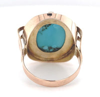 8k Yellow Gold Handwrought Genuine Natural Turquoise Ring Size 6.25 (#J6623)
