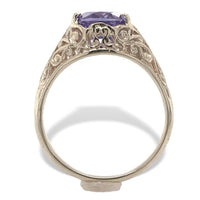 14k White Gold 1.43 Carat Purple Genuine Natural Sapphire Filigree Ring (#J7174)