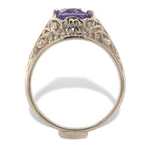 14k White Gold 1.43 Carat Purple Genuine Natural Sapphire Filigree Ring (#J7174)
