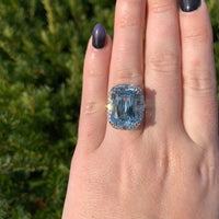 18k White Gold Large 15.55 Carat Genuine Natural Aquamarine Diamond Ring #J7013