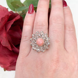 18k White Gold 3.46 Carat Conch Pearl and Rose Cut Diamond Ring w/ Report #J7224