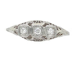 18k White Gold Three-Stone Genuine Natural Diamond Filigree Ring 8.75 (#J6821)