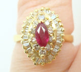 14k Yellow Gold Marquise Genuine Natural Ruby and Diamond Cocktail Ring (#J2748)